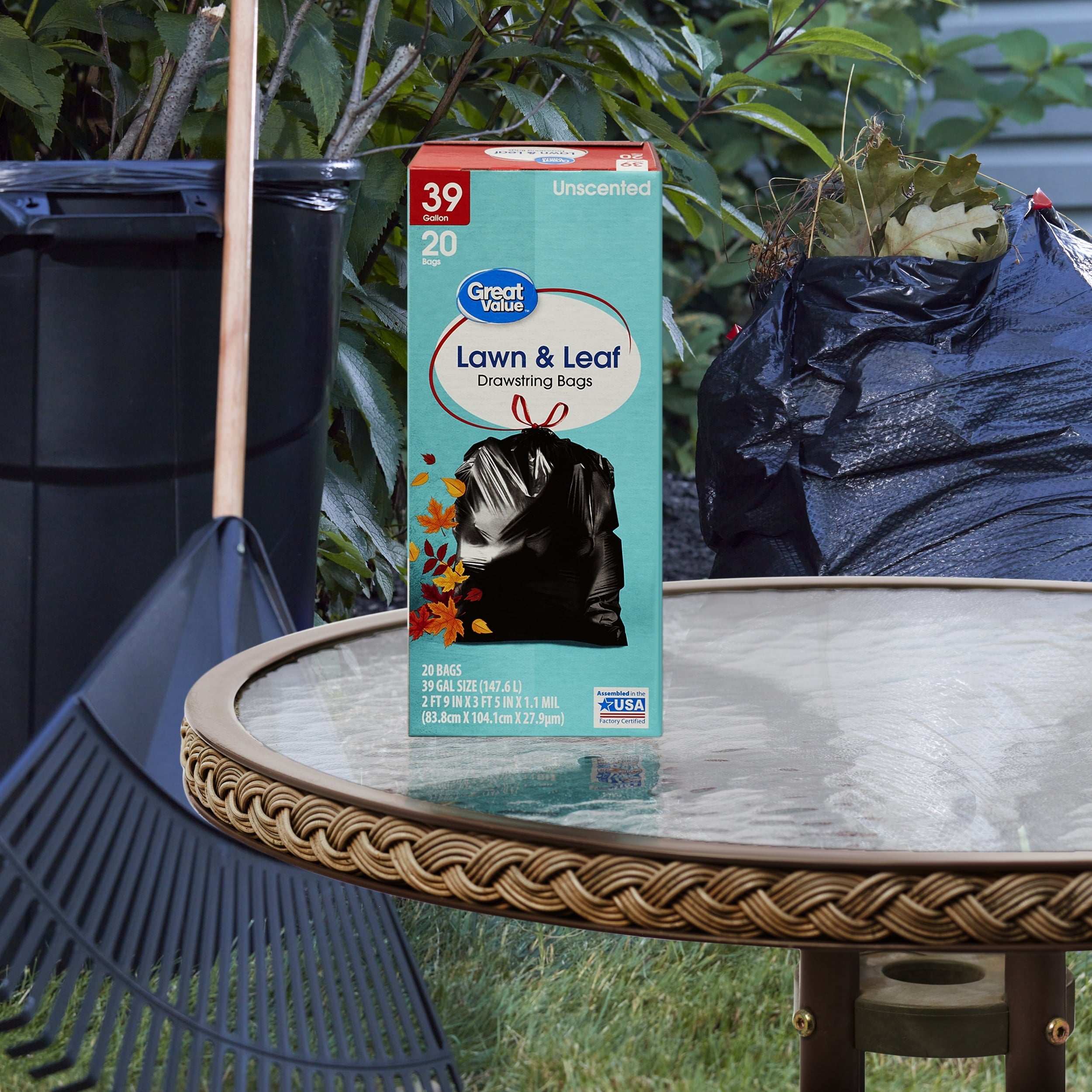Great Value Lawn & Leaf 39-Gallon Drawstring Bags, Unscented, 20 Count
