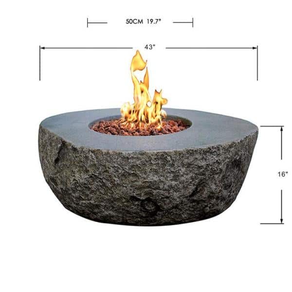 Boulder 43 in. x 35 in. x 16 in. Irregular Oval Concrete Propane Fire Pit Table in Dark Gray