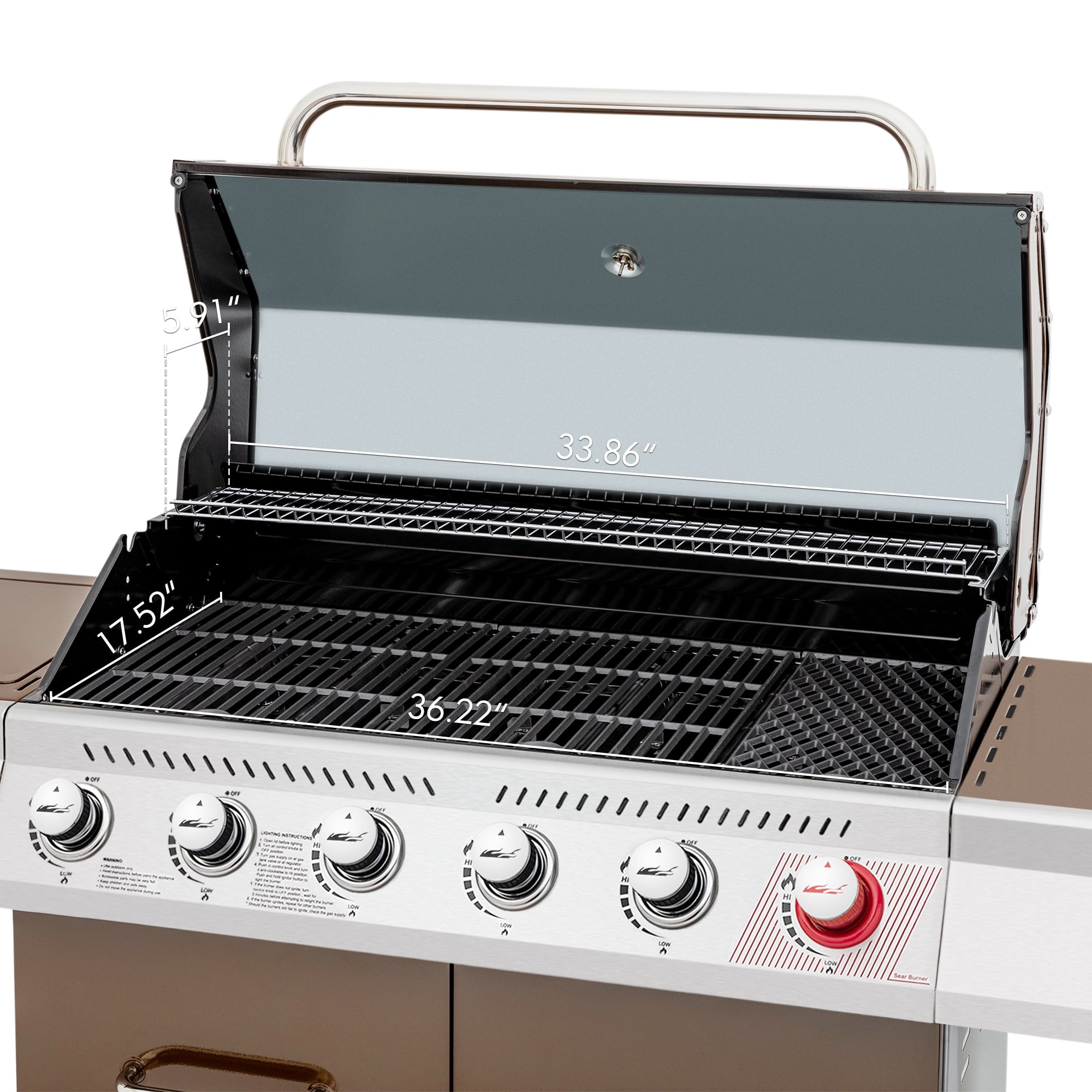 Royal Gourmet 6-Burner GA6402C BBQ Gas Grill with Sear Burner and Side Burner, 74,000 BTU