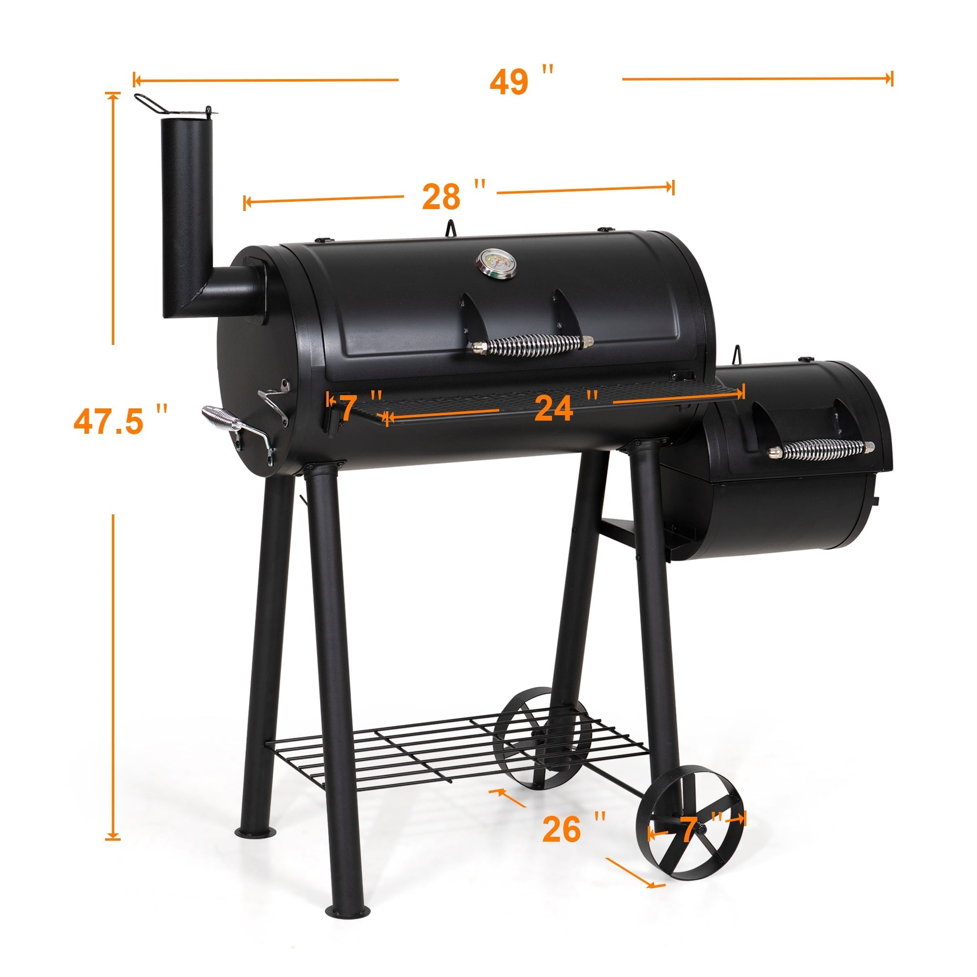 & William Portable BBQ Charcoal Grill with Offset Smoker, Black