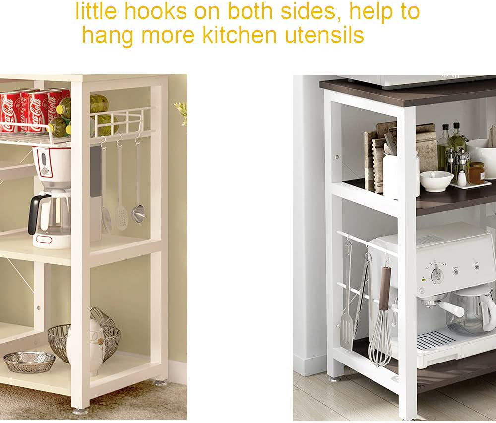 3-Tier Kitchen Island Cart Baker's Rack Utility Shelf Microwave Stand with Storage and Drawer Storage Cart Workstation Shelf, White Maple