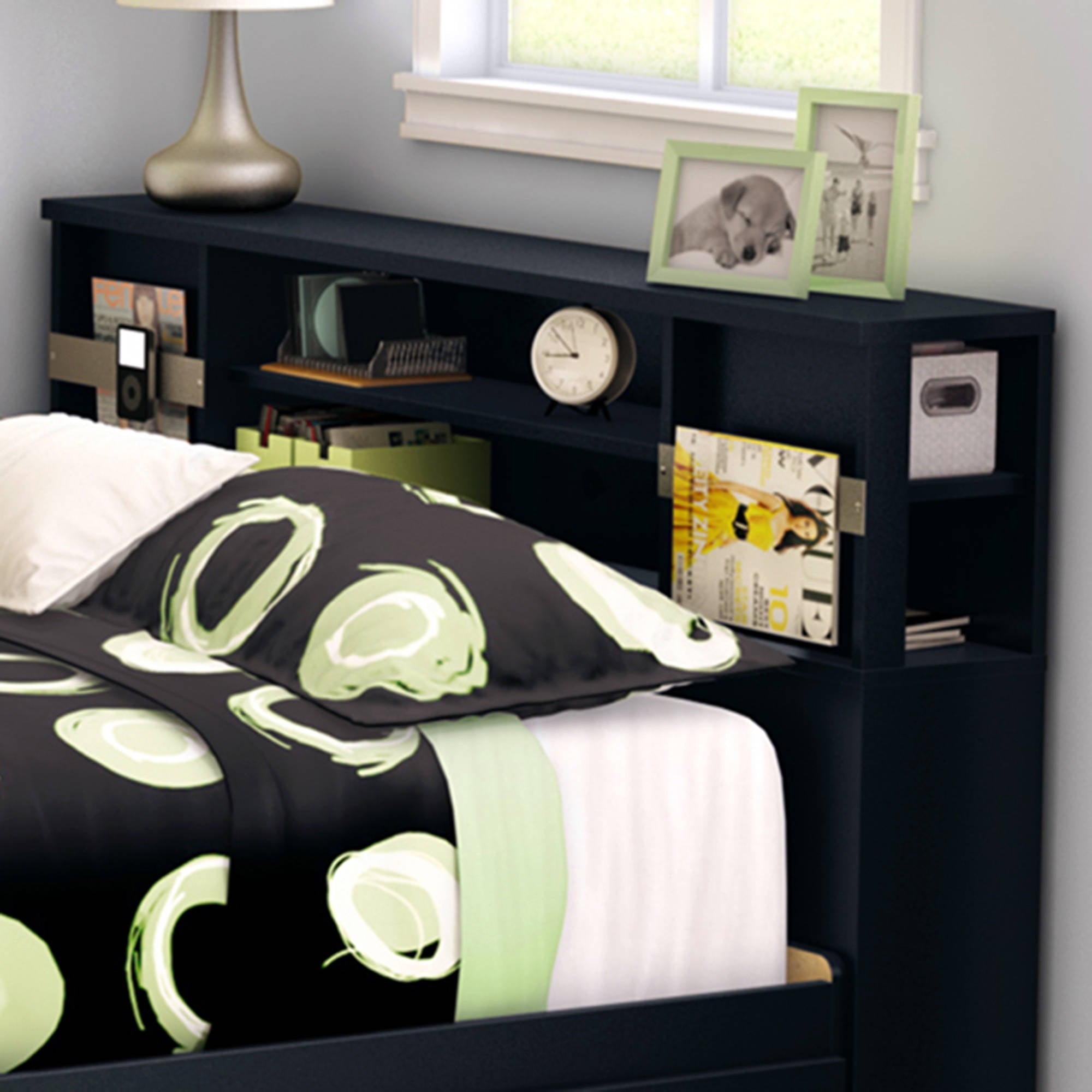 South Shore SoHo Full Bookcase Headboard (54''), Pure Black