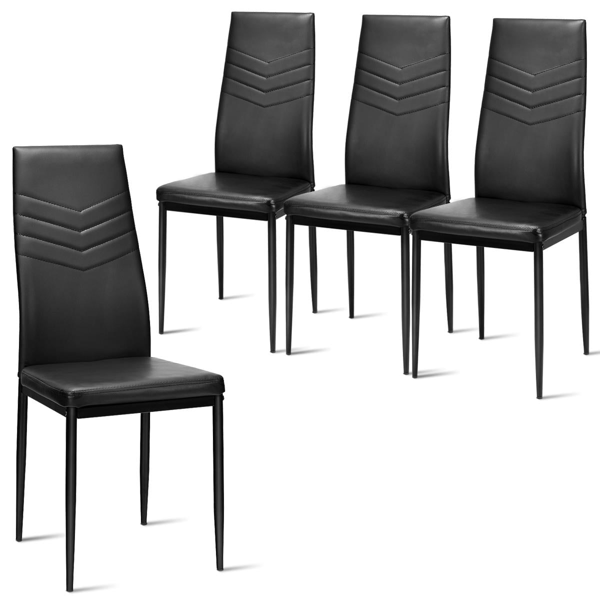 Giantex Dining Chairs Set of 4 Black PVC Dining Room Chairs Modern Soft Leather Padded Living Room Side Chairs with Sturdy Metal Legs & Non-Slip Feet Pads