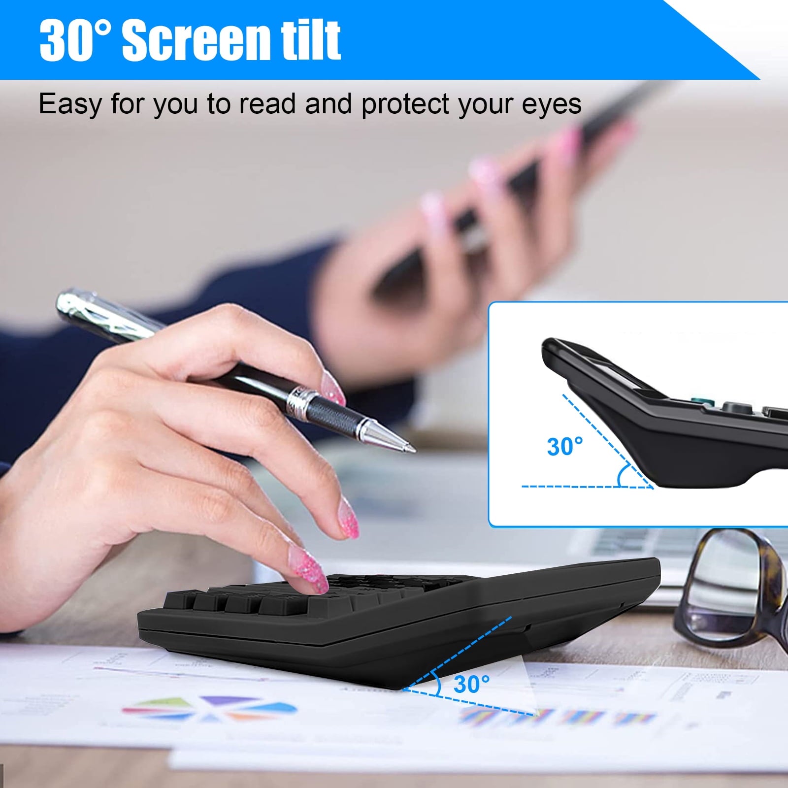 Office Calculator, TSV Standard Function Desktop Calculator with 12 Digit Large LCD Display, Solar and Battery Dual Power