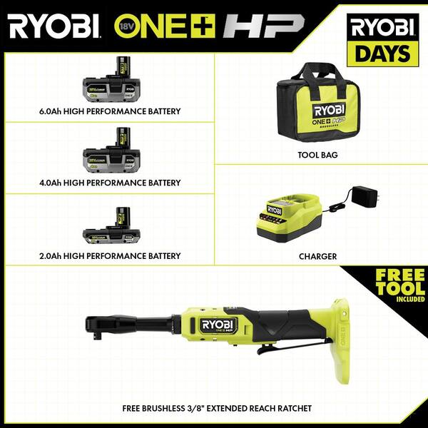 ONE+ 18V Lithium-Ion 2.0 Ah, 4.0 Ah, and 6.0 Ah HIGH PERFORMANCE Batteries & Charger Kit w/ HP Brushless Ratchet