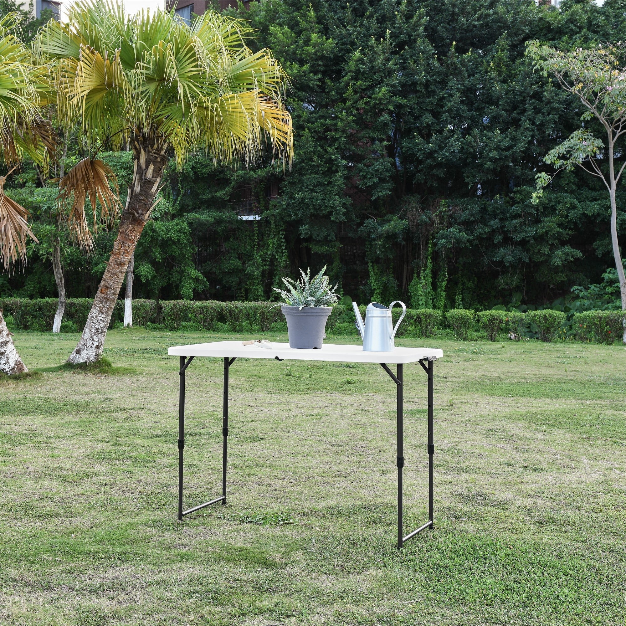 Mainstays 4 Foot Adjustable Height Premium Folding Table, White Granite