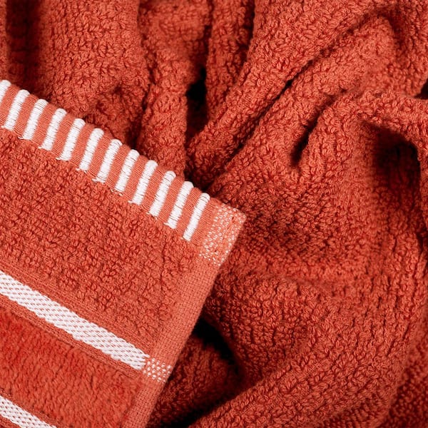 6-Piece Bath Towel Set 100% Cotton Rice Weave Pattern (Brick Orange)