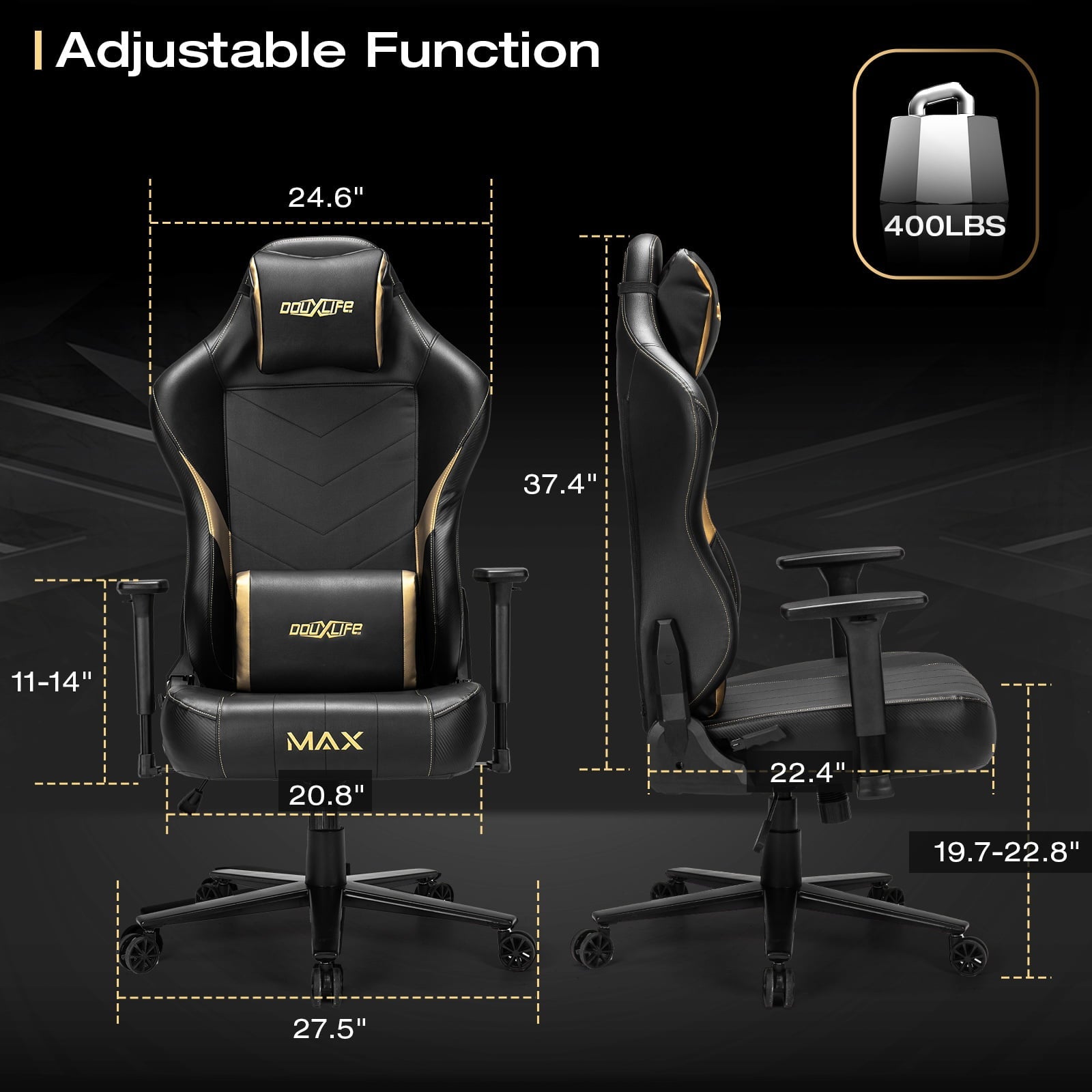 Douxlife Big&Tall Heavy Duty Gaming Chairs for Adults 400 lbs, Ergonomic Office Computer Comfy Gaming Chair, Executive Wide Seat High Back Office Chair