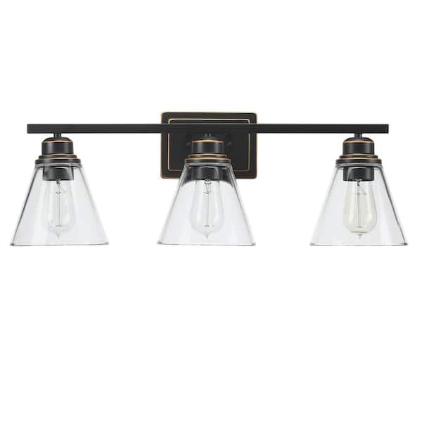 Romance 25.98 in. 3-Light Vanity Light with Oil Rubbed Bronze Finish and Clear Glass Shade and Bath Set (5-Piece)