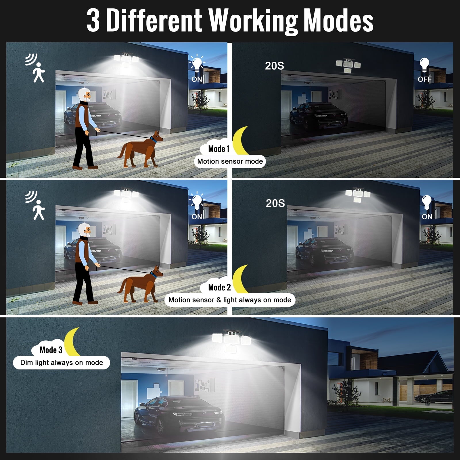 2 Pack Solar Lights Outdoor Solar Flood Light 228LED 6500K LED Solar Motion Sensor Lights with 3 Adjustable Heads with 360Wide Angle Illumination, IP65 Waterproof, Security Garden Lights