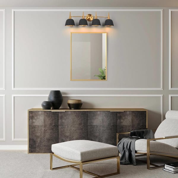 28.7 in. 4-Light Black and Electroplated Copper Vanity Light with Metal Shade