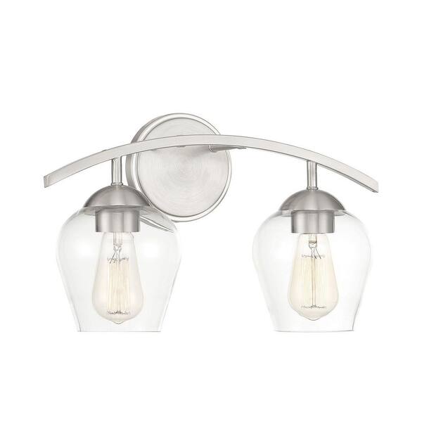16 in. W x 9.87 in. H 2-Light Brushed Nickel Bathroom Vanity Light with Clear Glass Shades