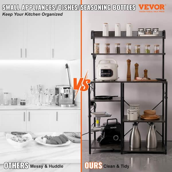 Kitchen Bakers Rack 6-Tier Microwave Oven Storage Cabinet Power Outlet