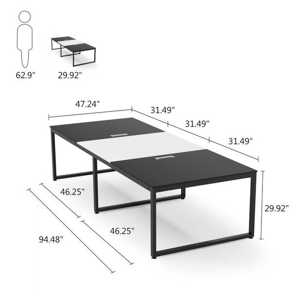 Cassey 94.48 in. Rectangular Black/White Engineered Wood and Metal Computer Desk Conference Table Meeting Seminar Table