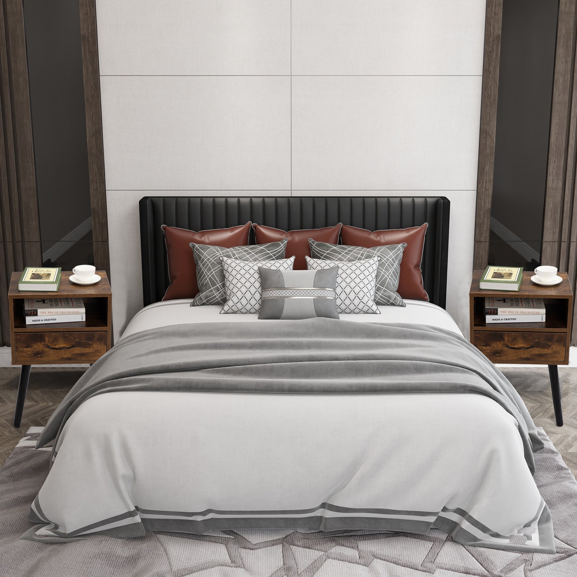 Modstyle Nightstand Set of 2 with Drawers, Mid Century Wood Nightstand Set