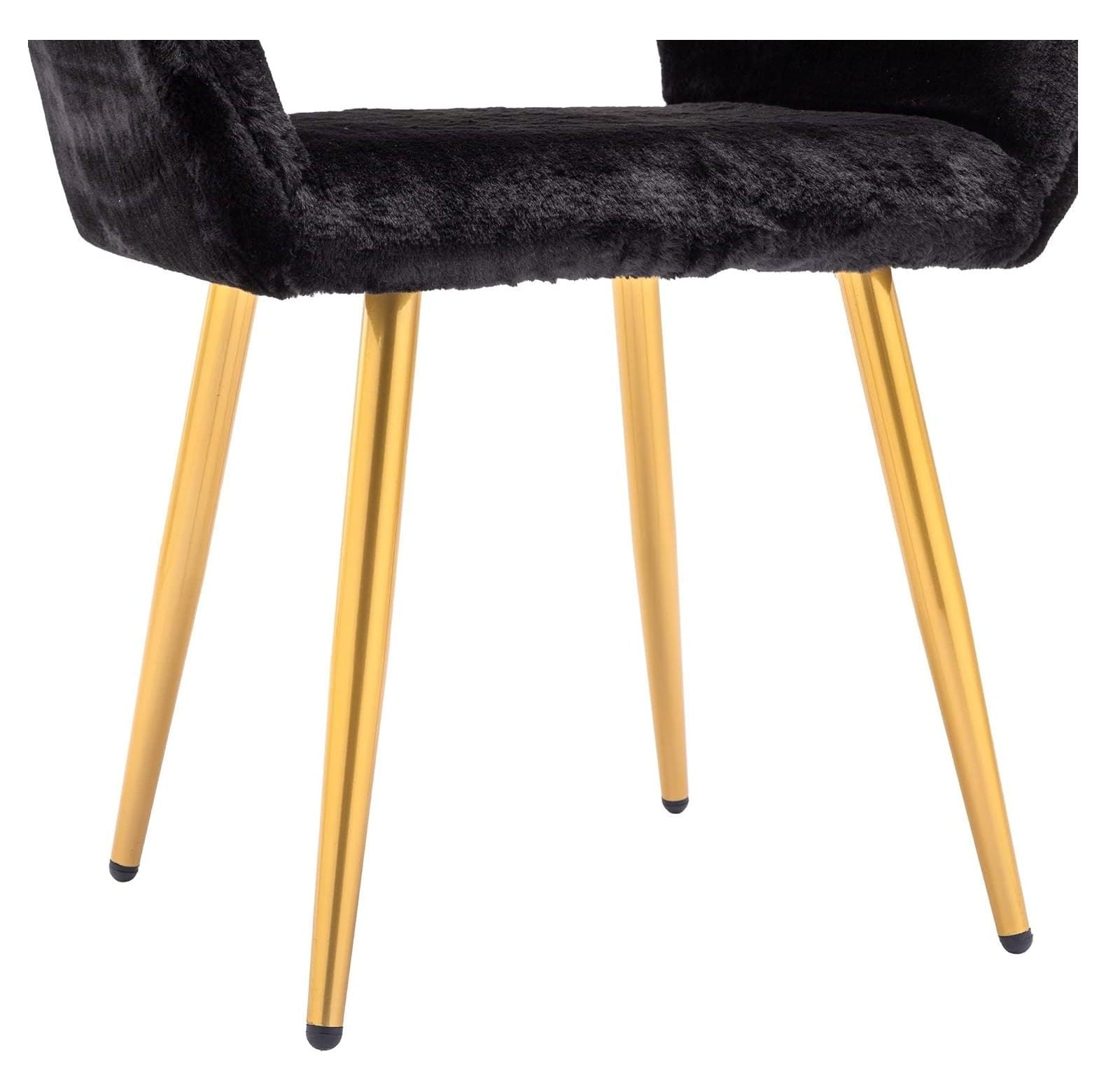 Quexis Furry Desk Chair, -Century Modern Accent Faux Fur Chair for Teen Girls, Comfy Armchair with Wood Look Metal Legs for Living Dining Room, Home Vanity Makeup Office Desk Chair No Wheel, Black