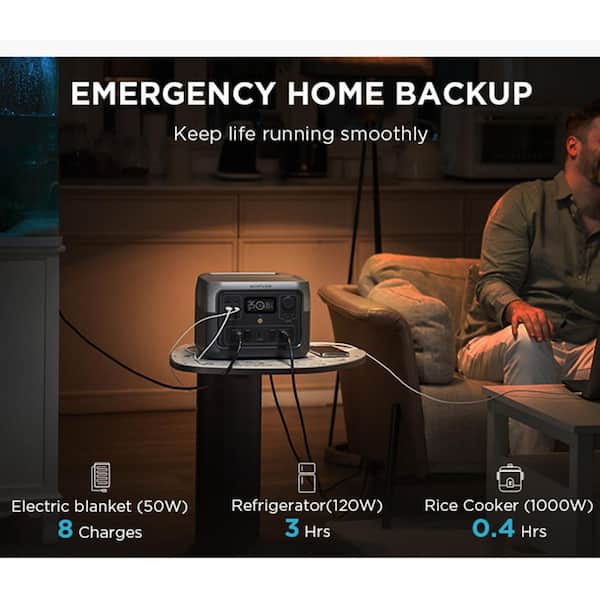 500W Output/1000W Peak Push-Button Start Solar Generator RIVER 2 Max with 160W Solar Panel