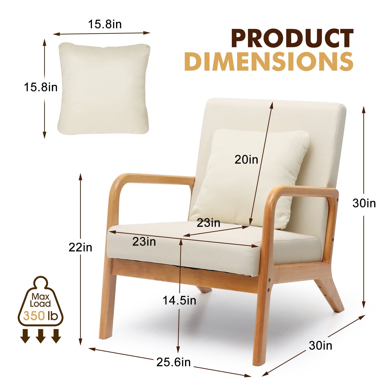 Mid Century Modern Accent Chair,Fabric Reading Armchair,Linen Upholstered Accent Chairs for Living Room/Bedroom,25.6