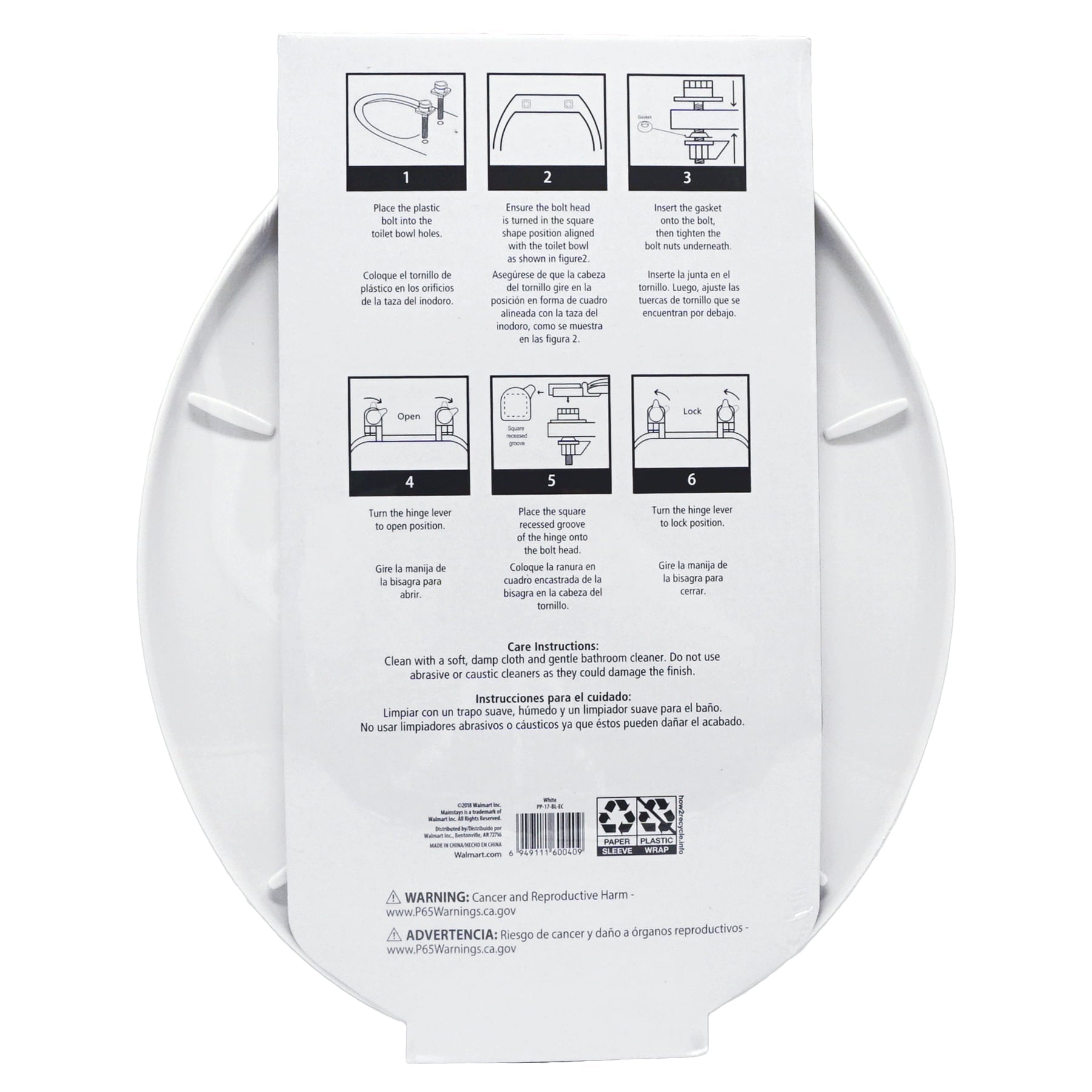 Mainstays White Round Plastic Toilet Seat, Easy off