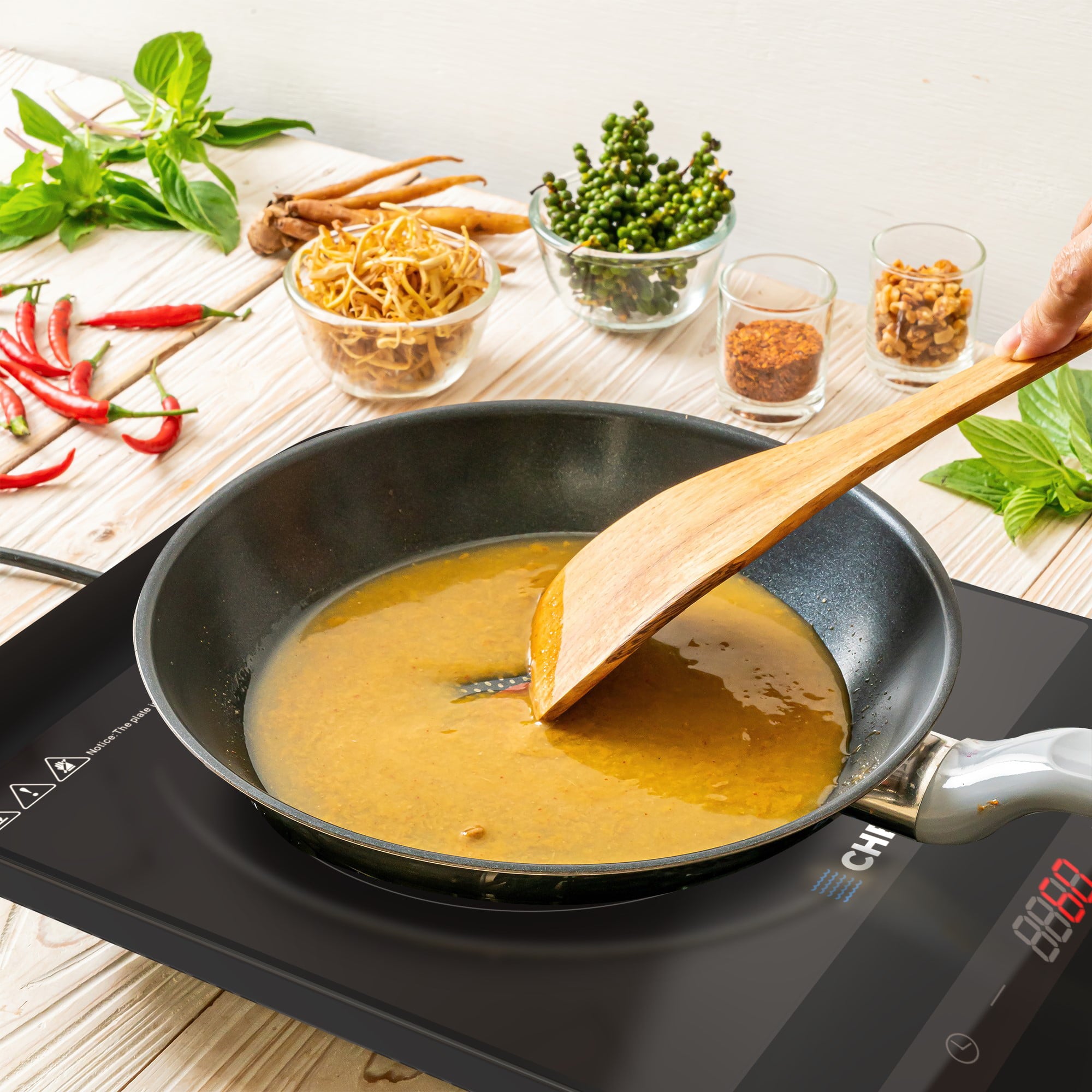 Cheftop Single Burner Induction Cooktop - Portable 120V Digital Ceramic Top 1300 Watt, Touch Sensor Control, Multiple Controls Cooking Zones & Power Levels