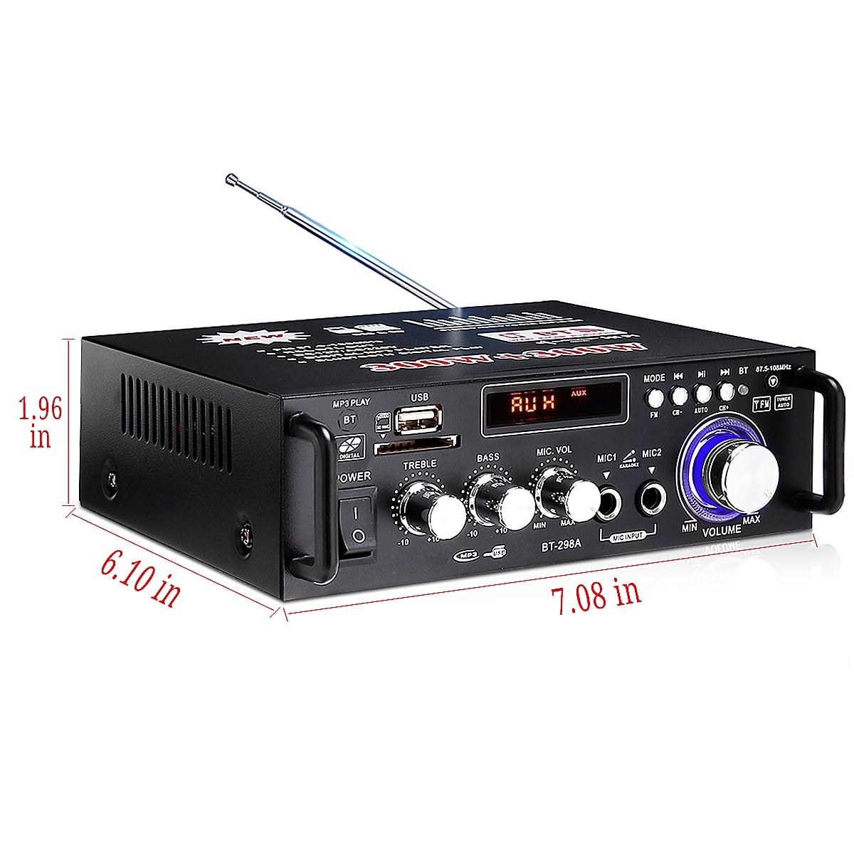 600W 4-16Ohm Amplifier with bluetooth LCD Digital Display Stereo Audio HiFi Amp MP3/USB/SD Car / Home / Theater