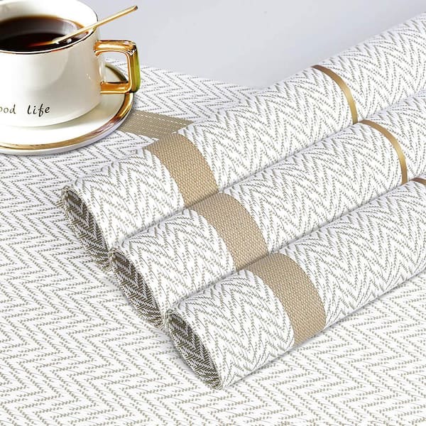 18 in. x 12 in. Beige Vinyl Weave Placemats (Set of 4)