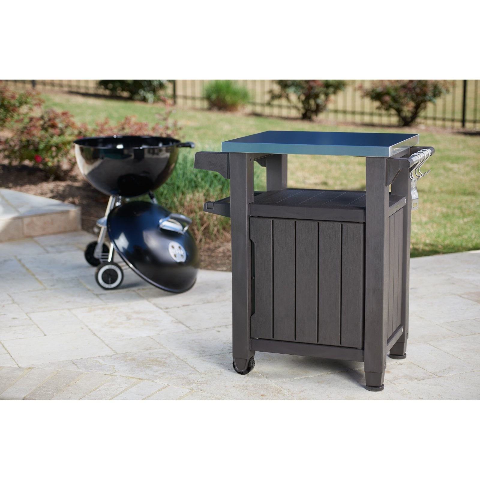 Unity 40 Gal Patio Storage Grilling Bar Cart w/Stainless Steel Top, Brown