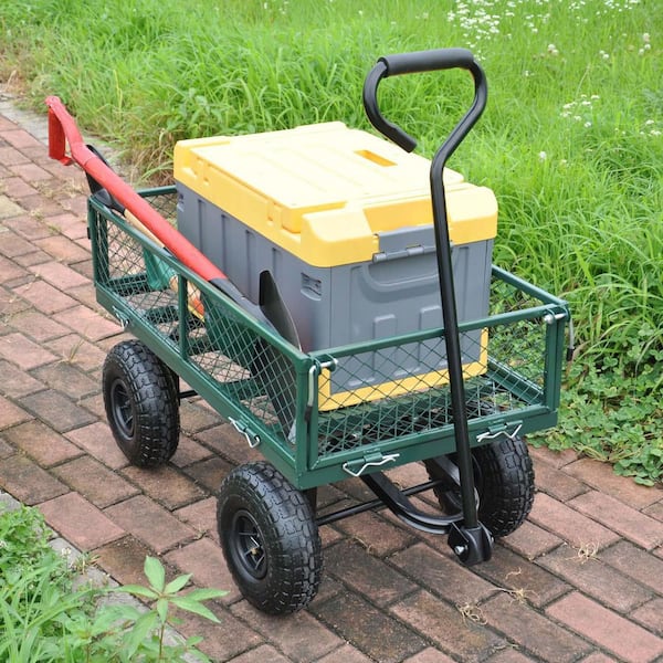 8.8 cu.ft. Steel Tools Garden Cart Wagon Cart in Green