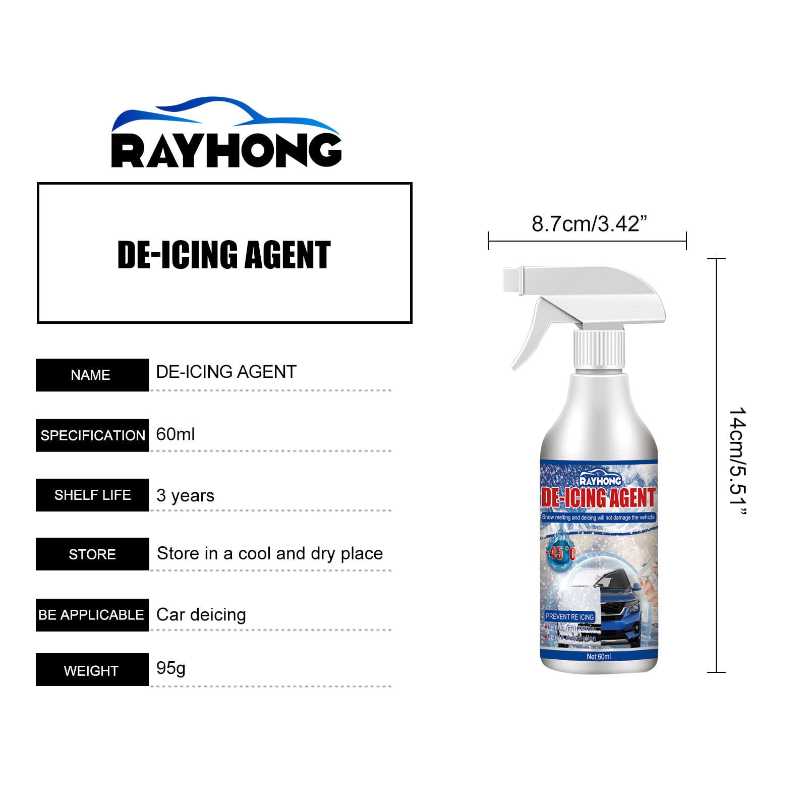Banghong 60ml Snow Melt Spray De-Icer,Defroster Sprayer Glass De-Icer Ice Melt Antifreeze Snow Melt