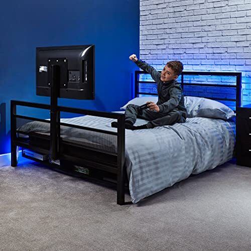 Basecamp Modern Gaming Bed, Metal Mesh Frame,Sleek Modern Design TV Mount(Full )