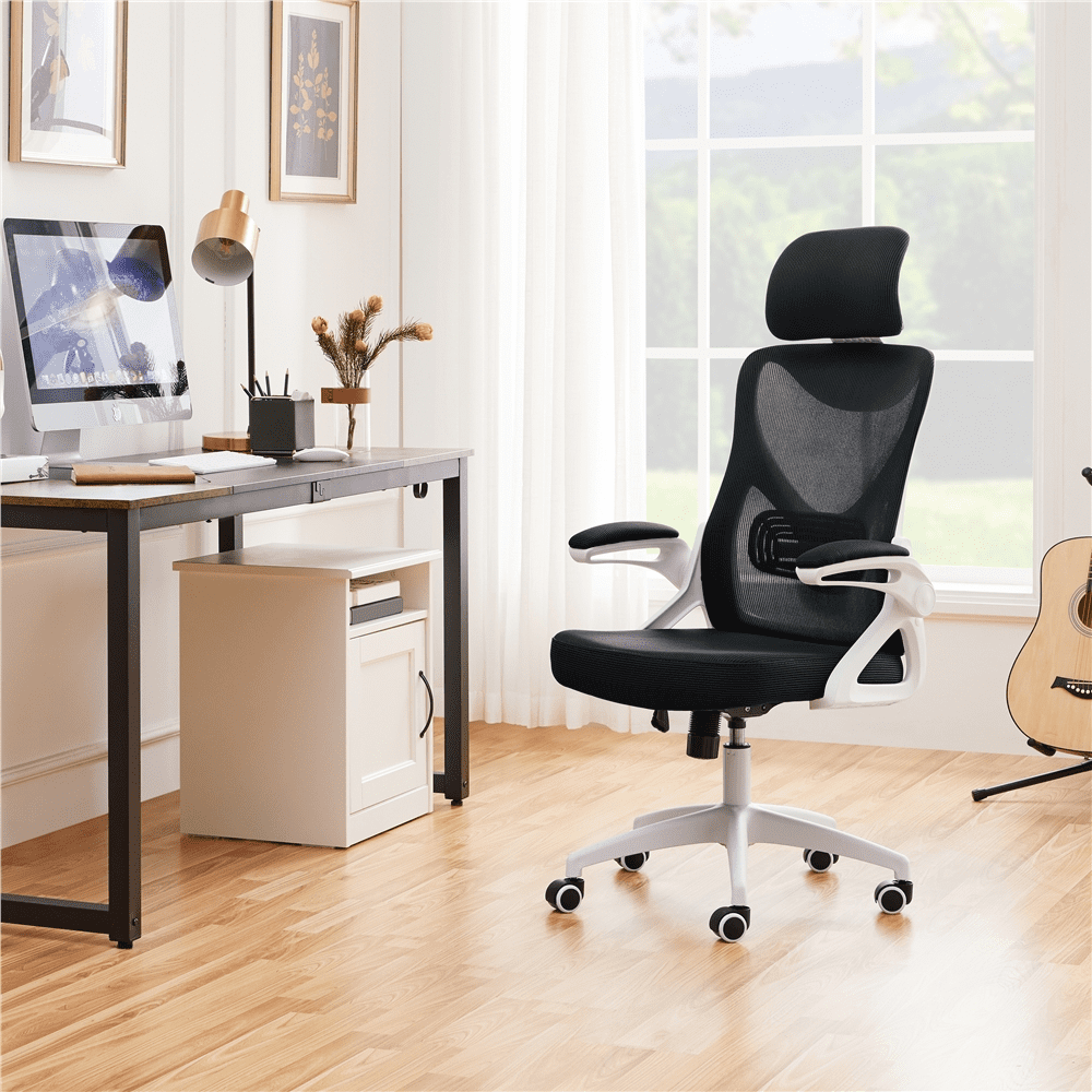 SmileMart High Back Ergonomic Mesh Office Chair with Adjustable Padded Headrest, White/Black