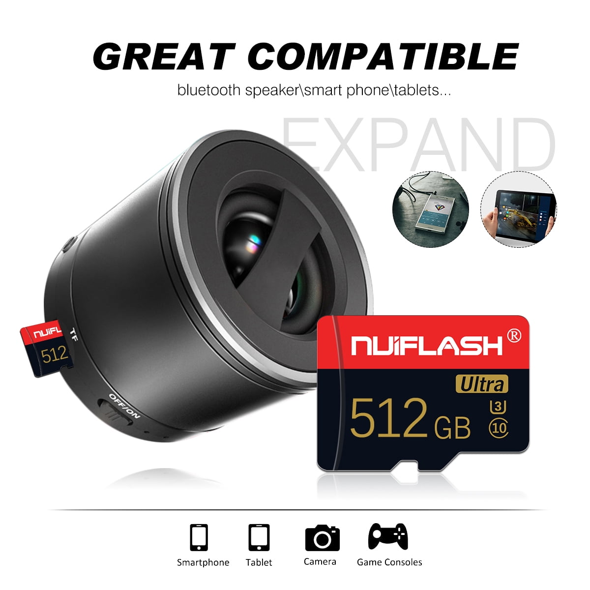 nuiflash 512GB Micro SD Card Class 10 Memory Card with a Adapter for Nintendo Switch, Android Smartphone,Digital Camera(Black&Red)