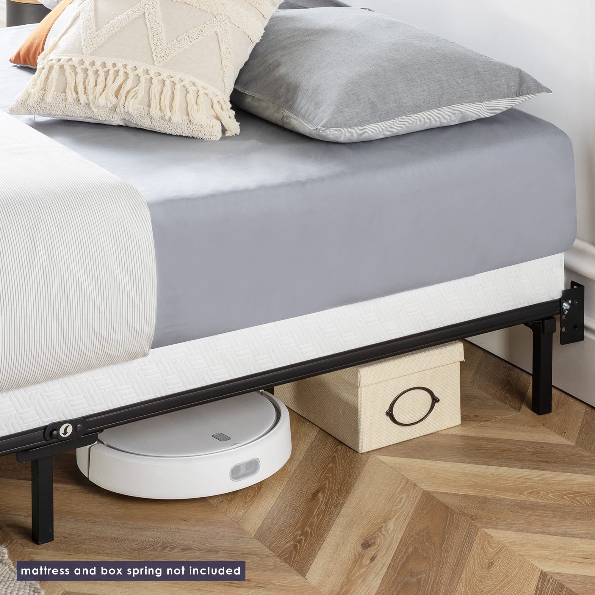 Mellow 7 inch Metal Bed Frame, Heavy Duty Steel Construction Compatible, Queen