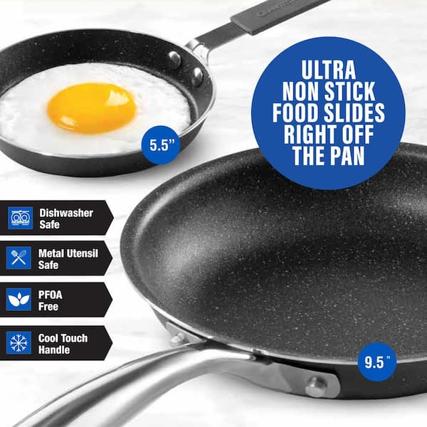 2-Piece Black Aluminum Ultra-Durable Diamond Infused Nonstick Frying Pan Set (5. 5 in. and 9. 5 in.)
