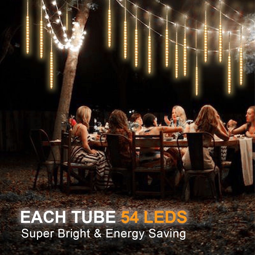 Christmas LED Meteor Shower Rain Warm Lights - 540 LEDs 10 Tubes, 20 Inch Drop/Icicle Snow Falling Raindrop Waterproof Cascading Lights for Wedding Xmas New Year Party Tree Decoration (Warm Light)