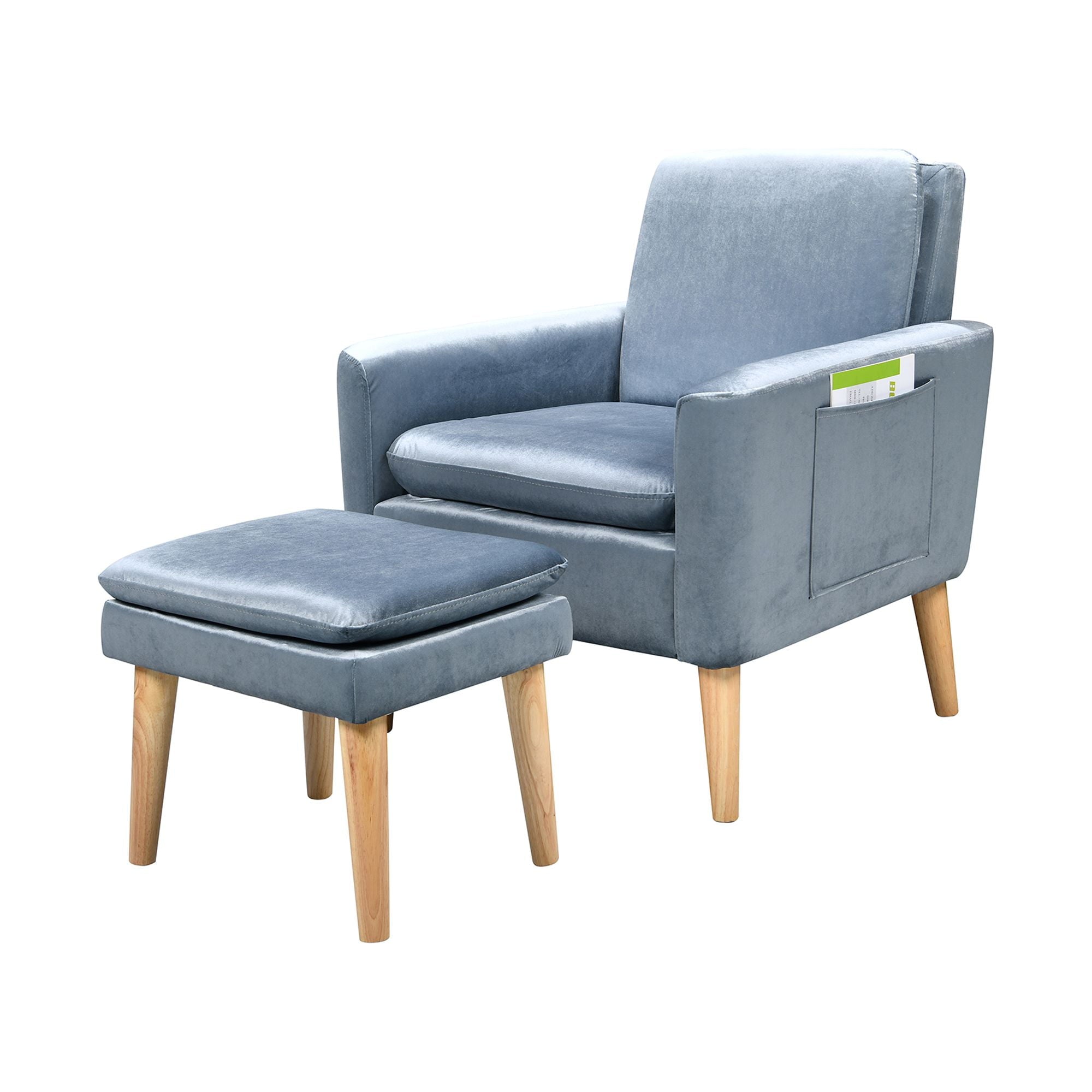 grey armchair with ottoman