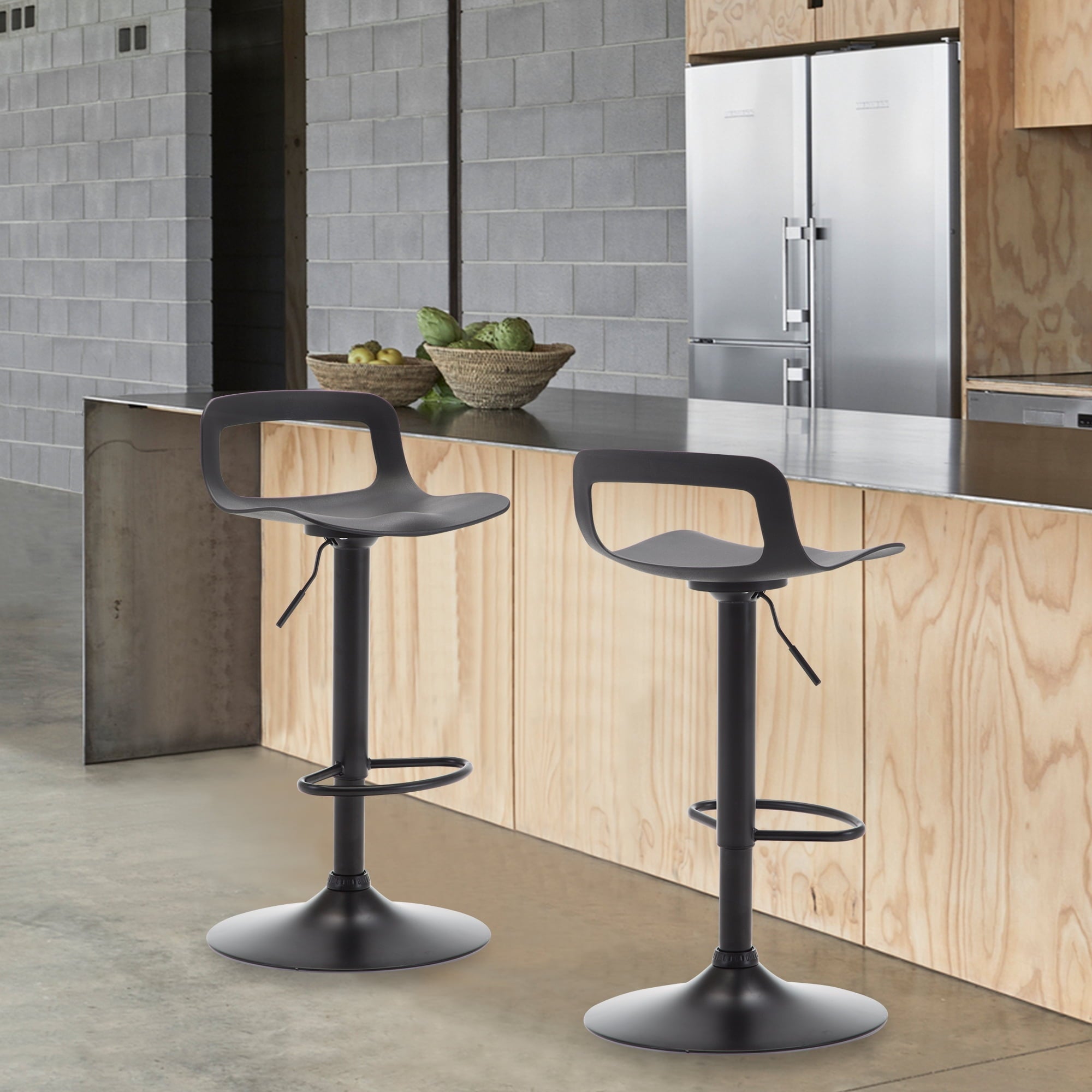 Swivel Bar Stool Adjustable-Height Barstools Modern Black Bar ChairSet of 2