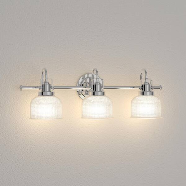 Archie Collection 26-1/2 in. 3-Light Polished Chrome Clear Double Prismatic Glass Coastal Bath Vanity Light
