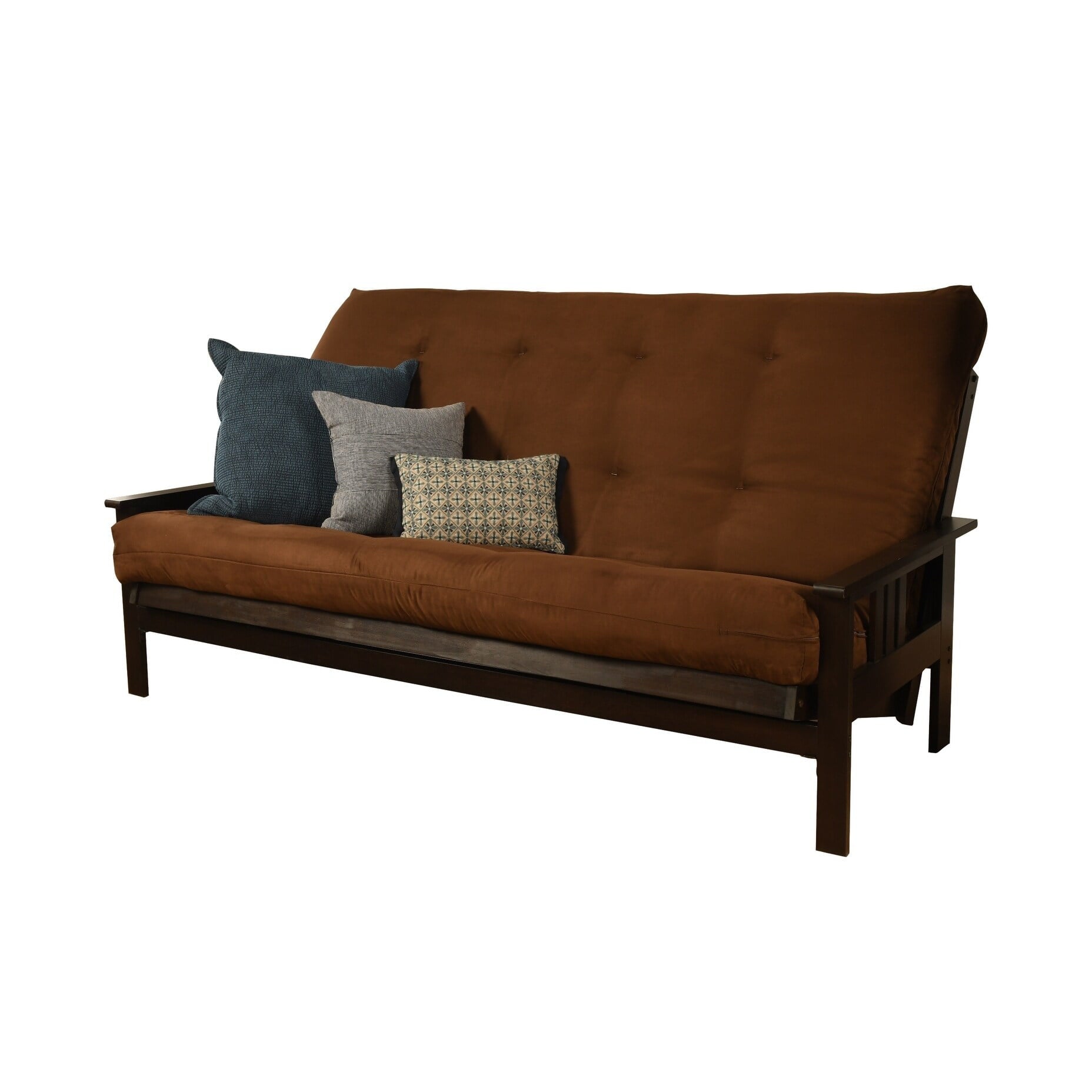 Porch & Den DeSoto Hardwood/ Suede Queen-Size Futon Set Sofa Bed Chocolate Traditional 8 in
