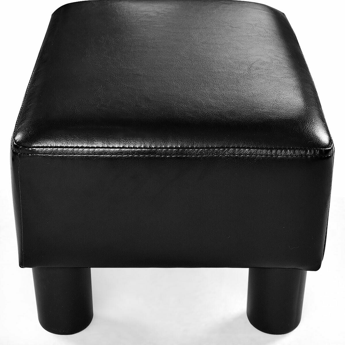 Costway Small Ottoman Footrest PU Leather Footstool Rectangular Seat Stool Black