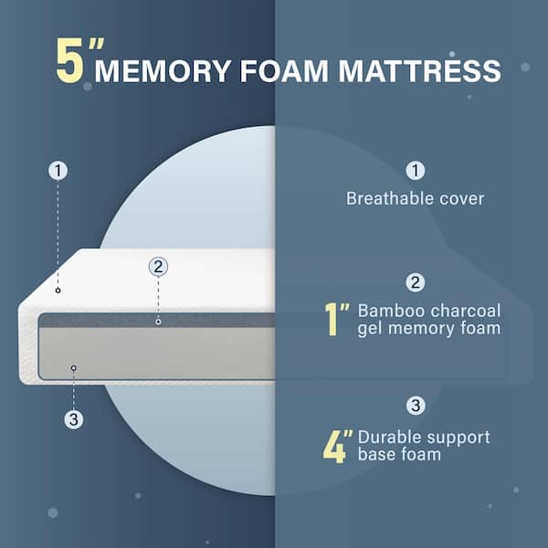Nixy Twin Medium Memory Foam 5 in. Bed-in-a-Box CertiPUR-US Bamboo Charcoal Mattress