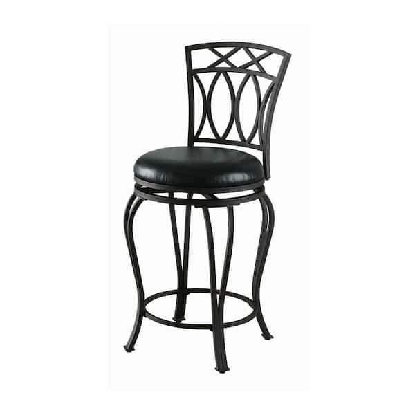 24 in. Elegant Metal Counter Stool with Faux Leather Seat Black