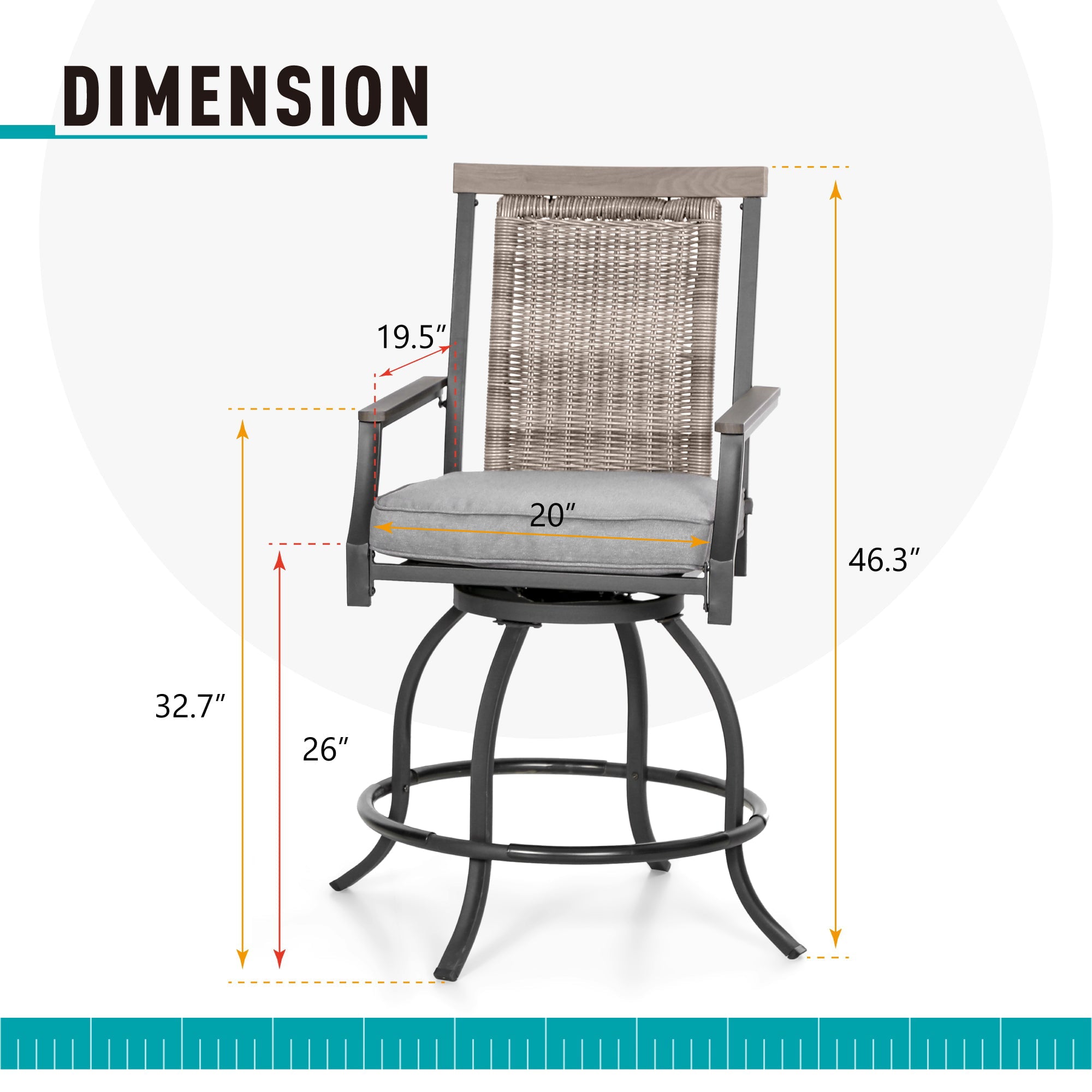 Sophia & William 2 Piece Outdoor Swivel Rattan Bar Stools Counter Height with Cushion and Wood-like Armrest