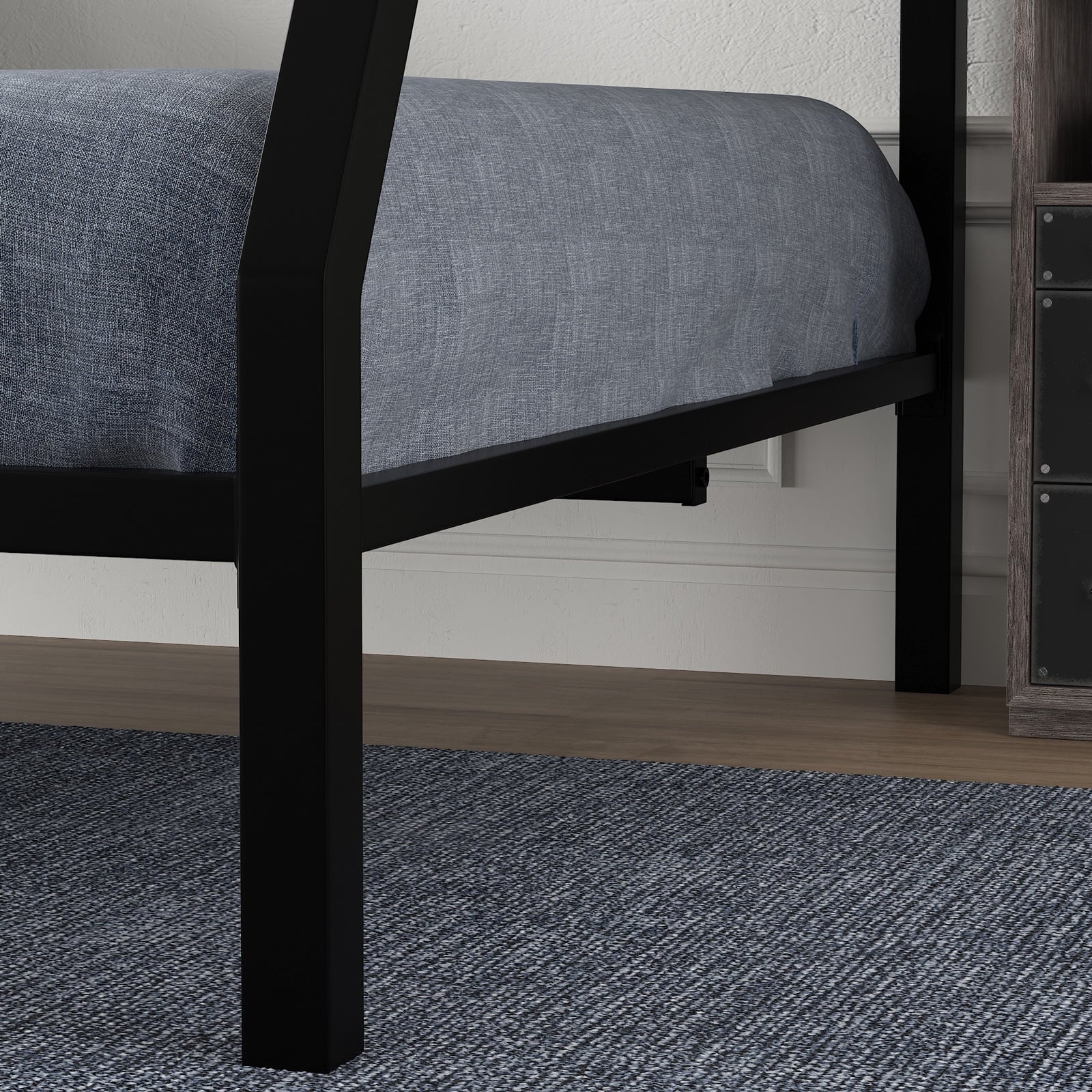 Amolife Twin Over Full Metal Bunk Bed with Stairs, Fullength Guardrail, Matte Black