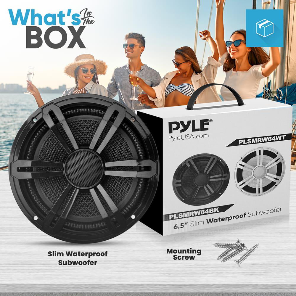 Pyle 6.5” Slim Marine Subwoofer - 150W 4 Ohm Waterproof Car Component Speaker System (Black)