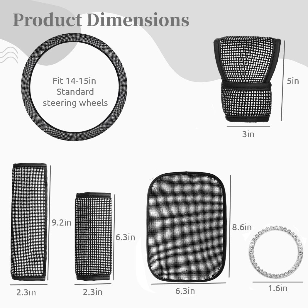 Bling Crystal Diamond Steering Wheel Cover, 11Pcs Shiny Rhinestone Sparkling Car Interior Decorations, Car Accessories for Women Girls, Universal Fit 14-15inch