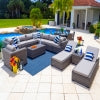 Tuscany 19-Piece Resin Wicker Outdoor Patio Furniture Combination Set with Sectional Set, Round Dining Set, and Chaise Lounge Set (Half-Round Gray Wicker, Polyester light Gray)