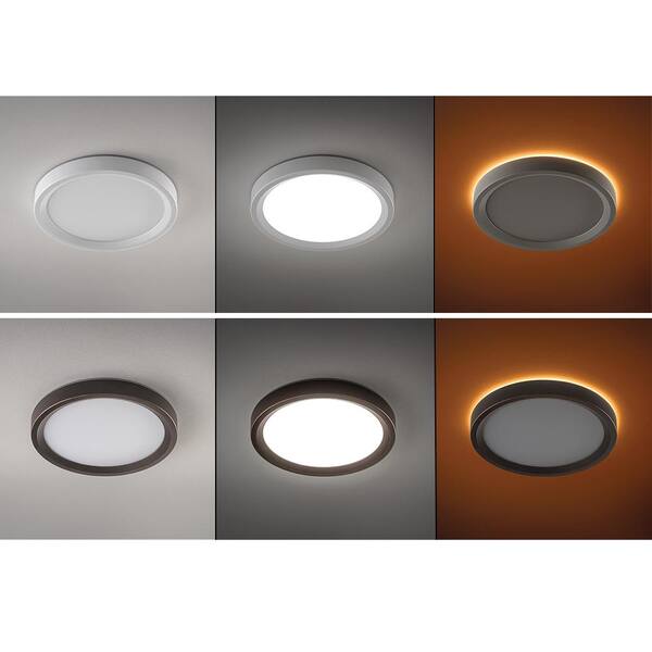 9 in. White, Oil Rubbed Bronze Trims 800 Lumens LED Flush Mount Ceiling Light Fixture with Night Light Adjustable CCT