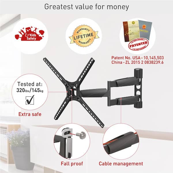 Barkan 13 in. to 65 in. Full Motion 4-Movement Long Flat/Curved TV Wall Mount Black Patented Touch and Tilt