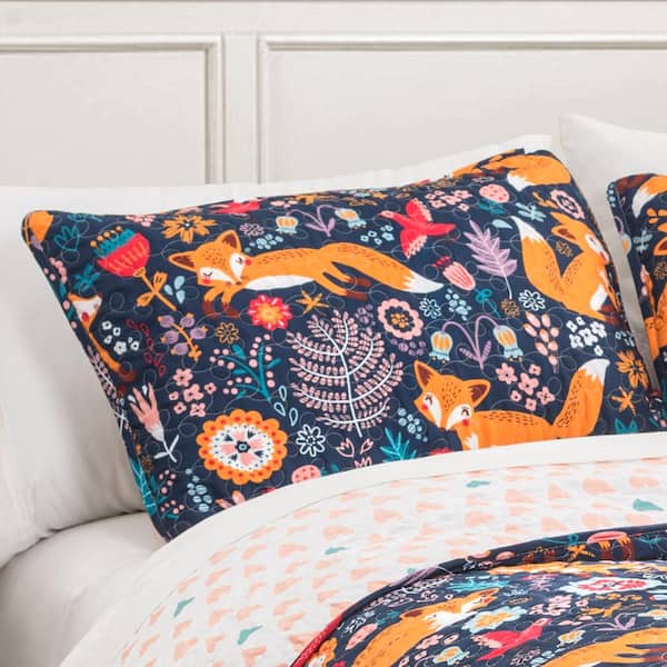 Pixie Fox Quilt Navy 4-Piece Full/Queen Set